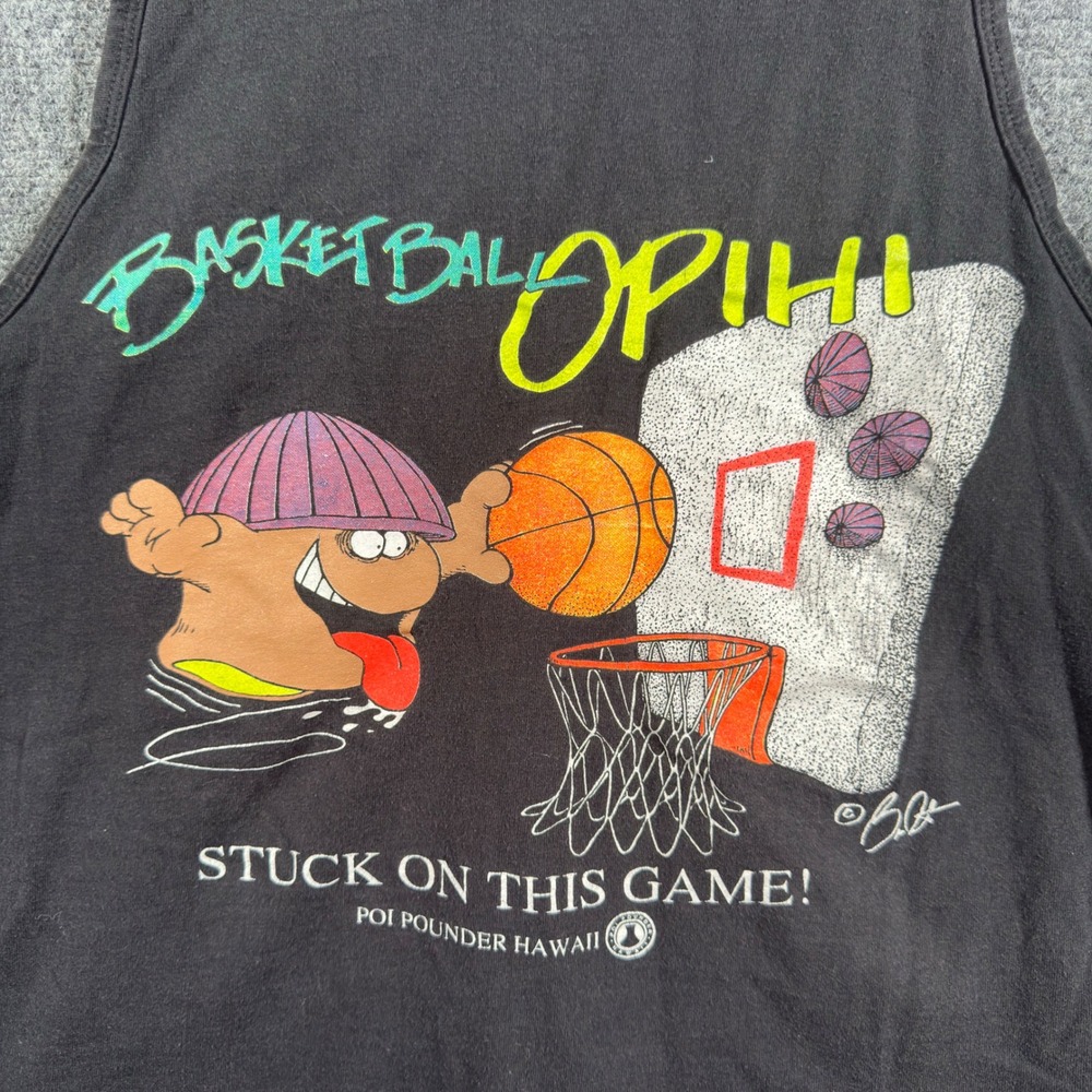 Anvil Vintage Opihi Basketball Graphic Tank Top Mens L Black Hawaii Made in USA